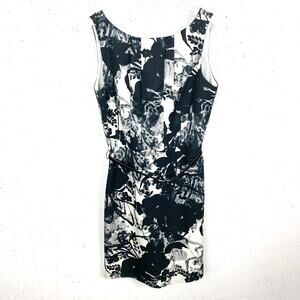 Ann Taylor Womens Cotton Silk Sleeveless Floral Dress Black White Low Back 4